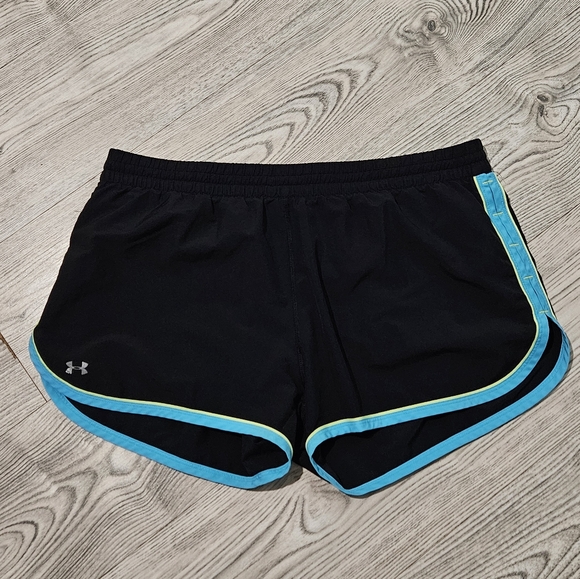 Under Armour Women's Black Shorts with Pink and Blue Trim - Picture 2 of 9